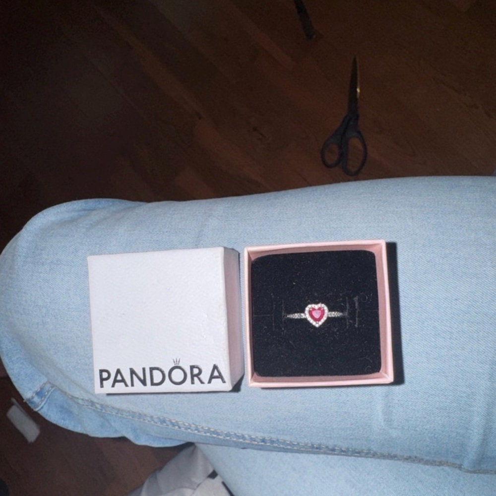 Pandora Silver Ring with Heart-Shaped Red Gem